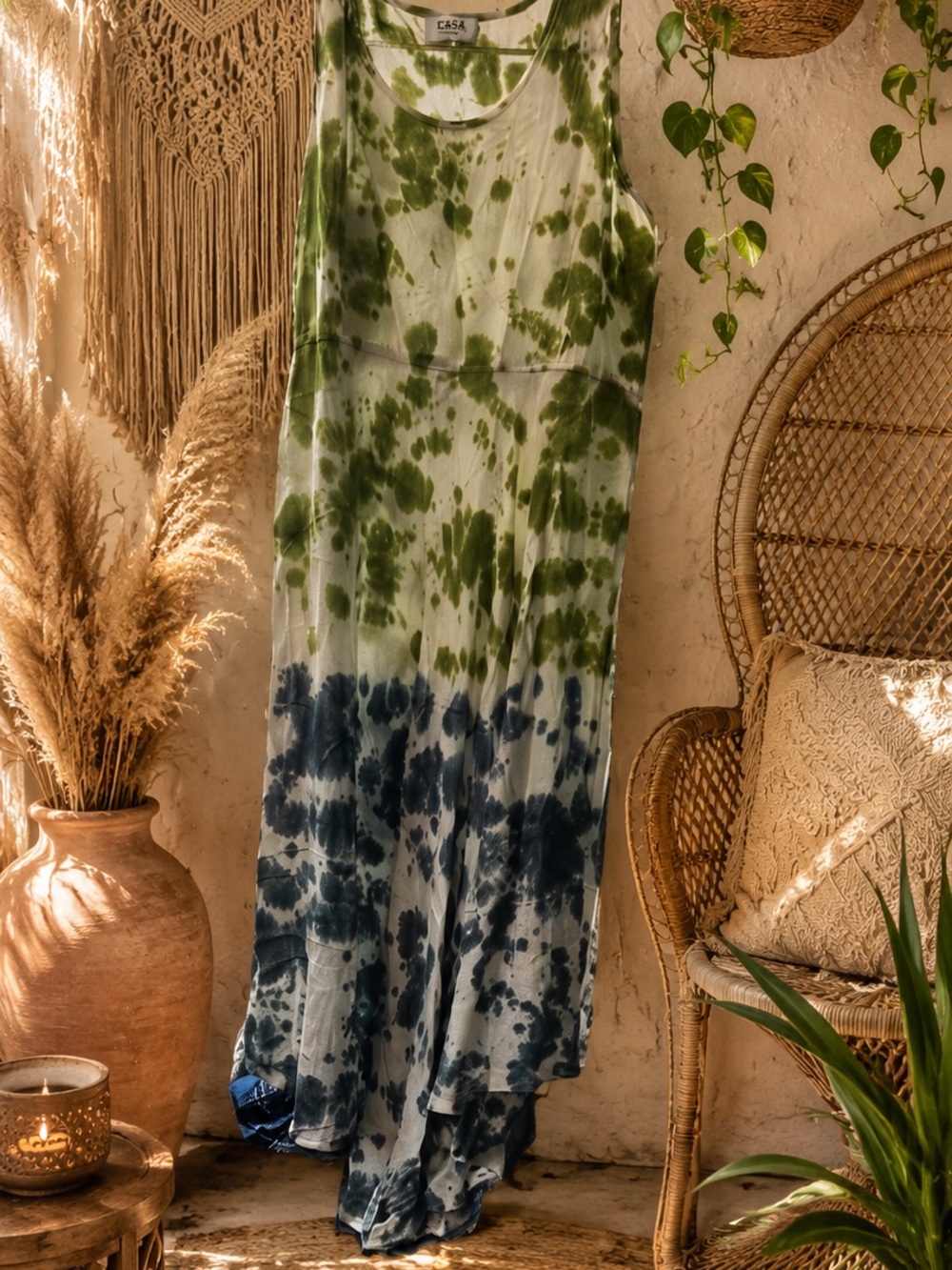 Myra Bag Green and Dark Blue Tie-Dye Maxi Dress